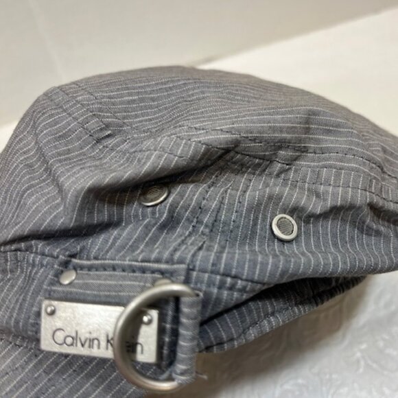Calvin Klein Cotton Blend Conductor Cap Hat Heather Grey Striped - Picture 6 of 12
